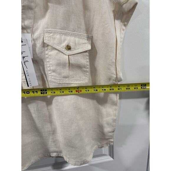 Nicole Miller Linen Top XL Beige Short Sleeve Button Pocket Boho NWT - Picture 8 of 10